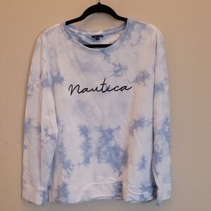 Nautica Blue and White Tie-Dye Sweatshirt